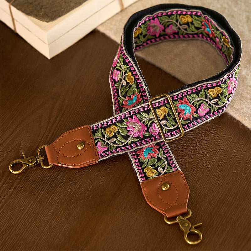 Buddha Stones, böhmische Blumenranken-Stickerei, geometrische Stickerei, verstellbare Handtaschen-, Umhängetaschen- und Schulterriemen, Ersatzriemen - Schwarz, Rosa, Grün - 75-135 cm * 5 cm - image 17