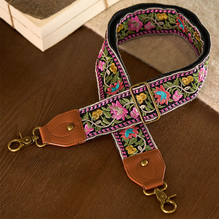 Buddha Stones, böhmische Blumenranken-Stickerei, geometrische Stickerei, verstellbare Handtaschen-, Umhängetaschen- und Schulterriemen, Ersatzriemen - Schwarz, Rosa, Grün - 75-135 cm * 5 cm - image 17
