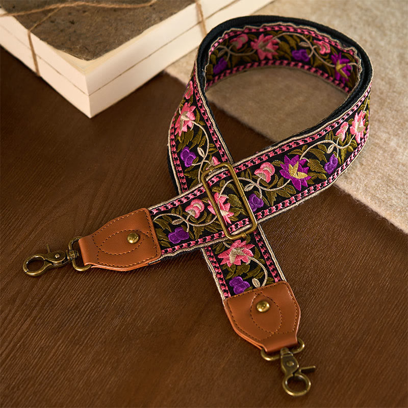 Buddha Stones, böhmische Blumenranken-Stickerei, geometrische Stickerei, verstellbare Handtaschen-, Umhängetaschen- und Schulterriemen, Ersatzriemen - Schwarz, Rosa, Lila - 75-135 cm * 5 cm - image 22