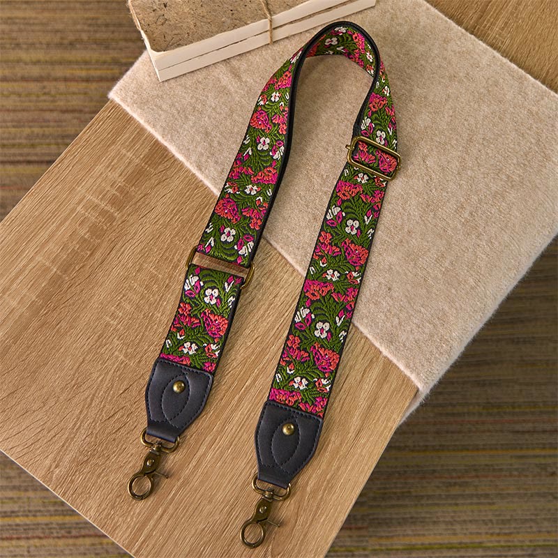 Buddha Stones, böhmische Rosenrote Blume, grüne Blätter Stickerei, verstellbare Handtaschen-Umhängetaschen-Schultertaschen-Gurte Ersatz - image 1