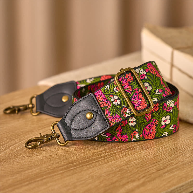 Buddha Stones, böhmische Rosenrote Blume, grüne Blätter Stickerei, verstellbare Handtaschen-Umhängetaschen-Schultertaschen-Gurte Ersatz - image 3