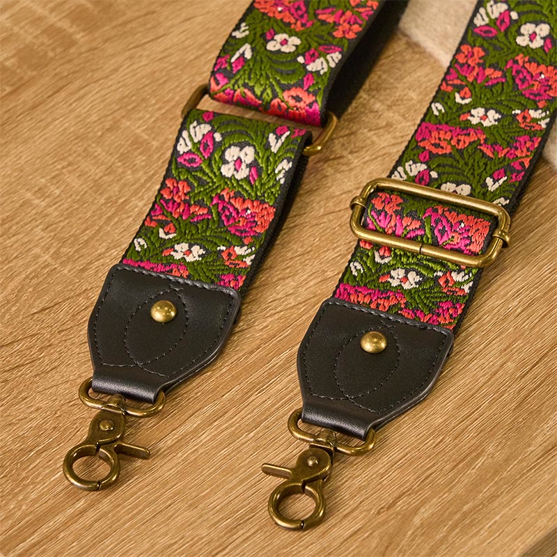 Buddha Stones, böhmische Rosenrote Blume, grüne Blätter Stickerei, verstellbare Handtaschen-Umhängetaschen-Schultertaschen-Gurte Ersatz - image 4