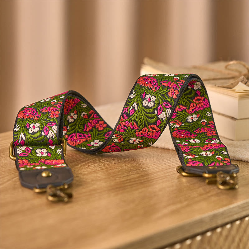 Buddha Stones, böhmische Rosenrote Blume, grüne Blätter Stickerei, verstellbare Handtaschen-Umhängetaschen-Schultertaschen-Gurte Ersatz - image 2