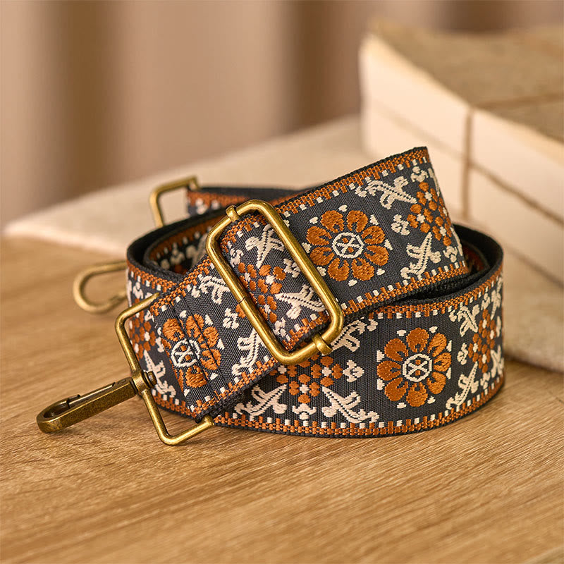 Buddha Stones Boho Braunes Blumenmuster Geometrische Verstellbare Handtaschen Umhängetaschen Schultergurte Ersatz - image 3