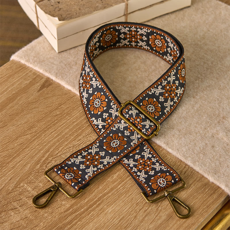 Buddha Stones Boho Braunes Blumenmuster Geometrische Verstellbare Handtaschen Umhängetaschen Schultergurte Ersatz - Braun - 70-135 cm * 5 cm - image 0