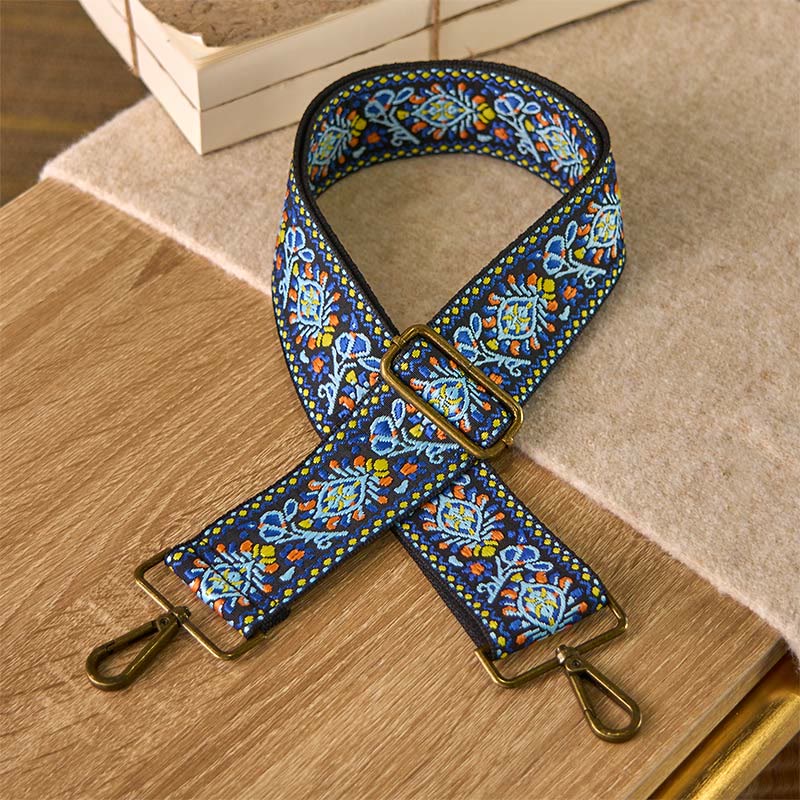 Buddha Stones Boho Marineblaues Blumenmuster Geometrische Verstellbare Handtaschen Umhängetaschen Schultergurte Ersatz - Marineblau - 70-135 cm * 5 cm - image 0