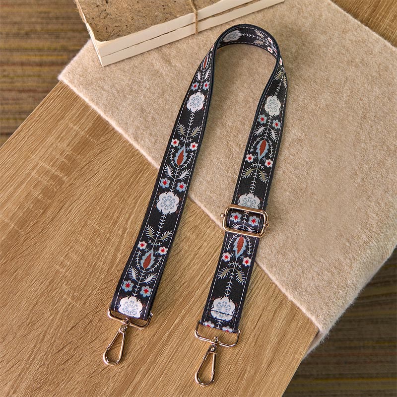 Buddha Stones, Boho-Blumen, Blätter, geometrisches Jacquard-Muster, verstellbare Handtaschen-, Umhängetaschen- und Schultergurte, Ersatz - Schwarz - 70-135 cm * 3,8 cm - image 0