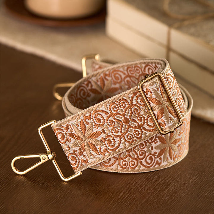 Buddha Stones Bohemian Braun Beige Blumen Geometrische Stickerei Verstellbare Handtaschen Umhängetasche Schultertasche Taschenriemen Ersatz - Braun Beige 76-136 cm × 5 cm - image 0