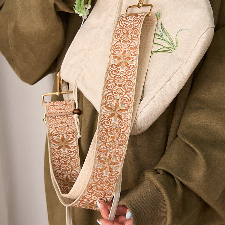 Buddha Stones Bohemian Braun Beige Blumen Geometrische Stickerei Verstellbare Handtaschen Umhängetasche Schultertasche Taschenriemen Ersatz - image 5