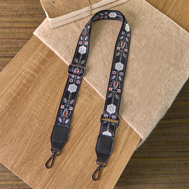 Buddha Stones Boho Schwarzes Blumenmuster Geometrische Verstellbare Handtaschen Umhängetaschen Schultergurte Ersatz - image 1