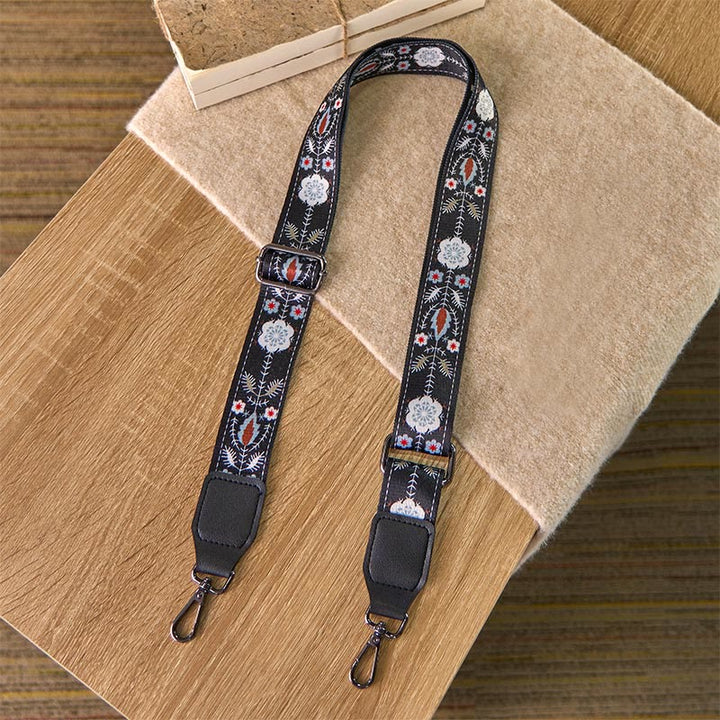 Buddha Stones Boho Schwarzes Blumenmuster Geometrische Verstellbare Handtaschen Umhängetaschen Schultergurte Ersatz - image 1