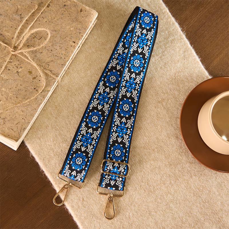 Buddha Stones, böhmische runde Blumen, geometrische Stickerei, verstellbare Handtaschen-, Umhängetaschen- und Schulterriemen, Ersatzriemen - Dunkelblau 76-136 cm × 5 cm - image 9