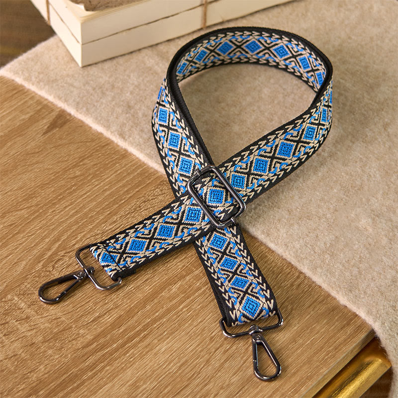 Buddha Stones Boho Diamond Rhombus Stripe Geometrische Verstellbare Handtaschen Umhängetaschen Schultergurte Ersatz - Blau - 75–145 cm × 3,8 cm - image 0