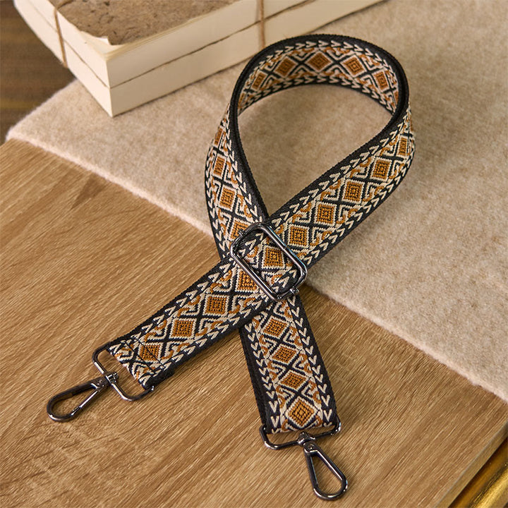 Buddha Stones Boho Diamond Rhombus Stripe Geometrische Verstellbare Handtaschen Umhängetaschen Schultergurte Ersatz - Braun - 75–145 cm × 3,8 cm - image 2