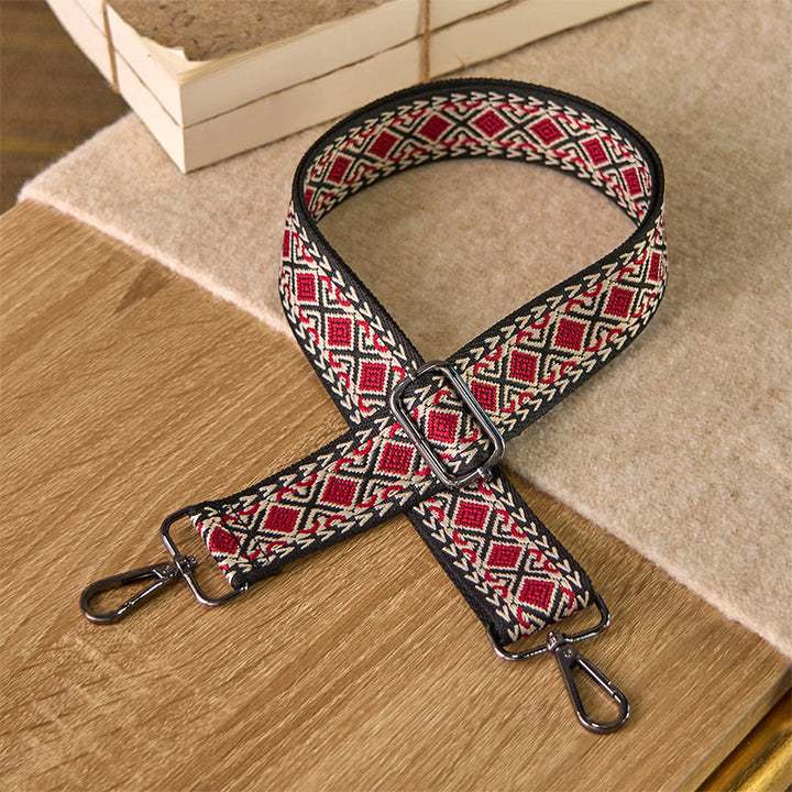 Buddha Stones Boho Diamond Rhombus Stripe Geometrische Verstellbare Handtaschen Umhängetaschen Schultergurte Ersatz - Rot - 75–145 cm × 3,8 cm - image 4