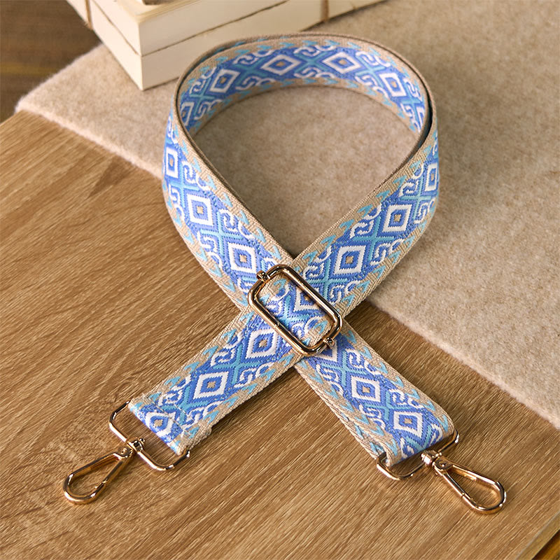 Buddha Stones ​​Boho-Rhombus-Viereckstreifen Geometrischer Jacquard Verstellbare Handtaschen-Umhängetaschen-Schultertaschen-Ersatzriemen - Blau - 75–145 cm × 3,8 cm - image 0