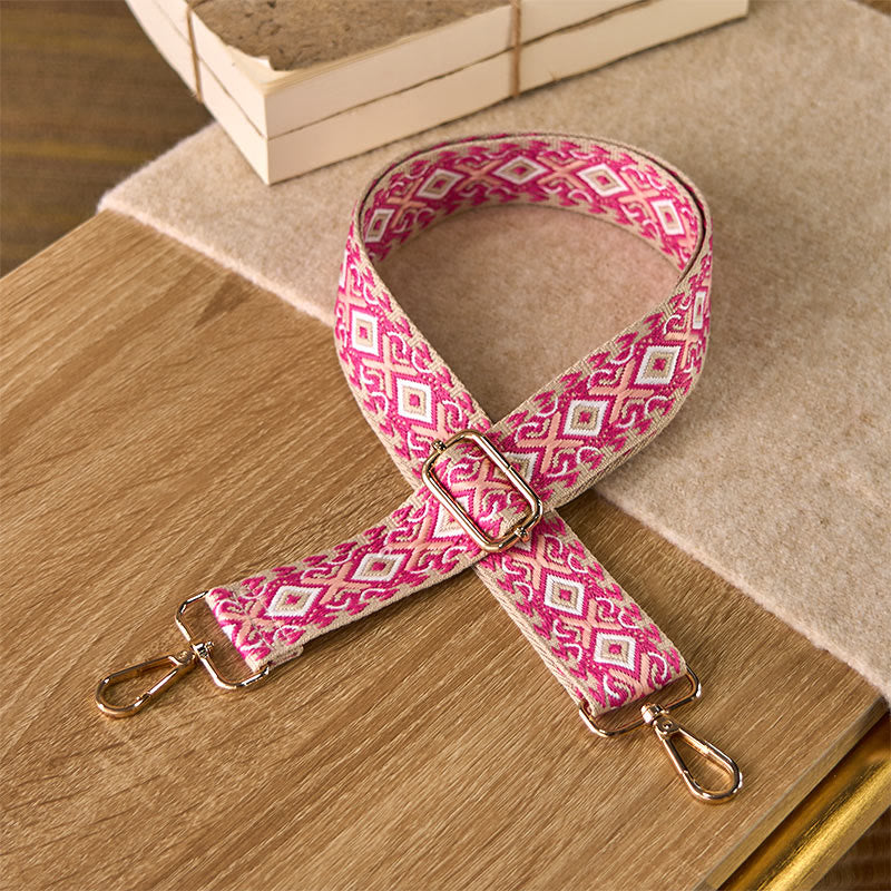 Buddha Stones ​​Boho-Rhombus-Viereckstreifen Geometrischer Jacquard Verstellbare Handtaschen-Umhängetaschen-Schultertaschen-Ersatzriemen - Rosa - 75–145 cm × 3,8 cm - image 5