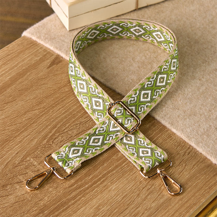 Buddha Stones ​​Boho-Rhombus-Viereckstreifen Geometrischer Jacquard Verstellbare Handtaschen-Umhängetaschen-Schultertaschen-Ersatzriemen - Hellgrün - 75–145 cm × 3,8 cm - image 11