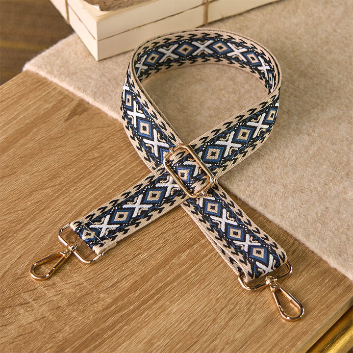 Buddha Stones Boho-Rautenmuster-Streifen-Jacquard-Verstellbare Handtaschen-Umhängetaschen-Schulterriemen zum Austausch - Dunkelblau - 75–145 cm × 3,8 cm - image 0