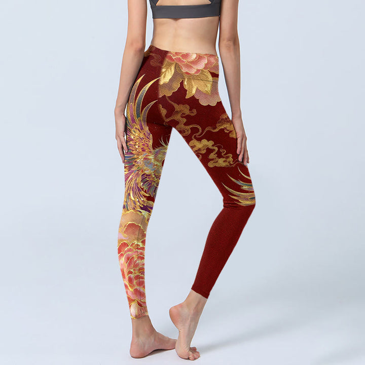 Leggings mit Buddha Stones, wunderschönem Phönix-Pfingstrosen-Wolkenmuster, Damen-Yogahose - image 4