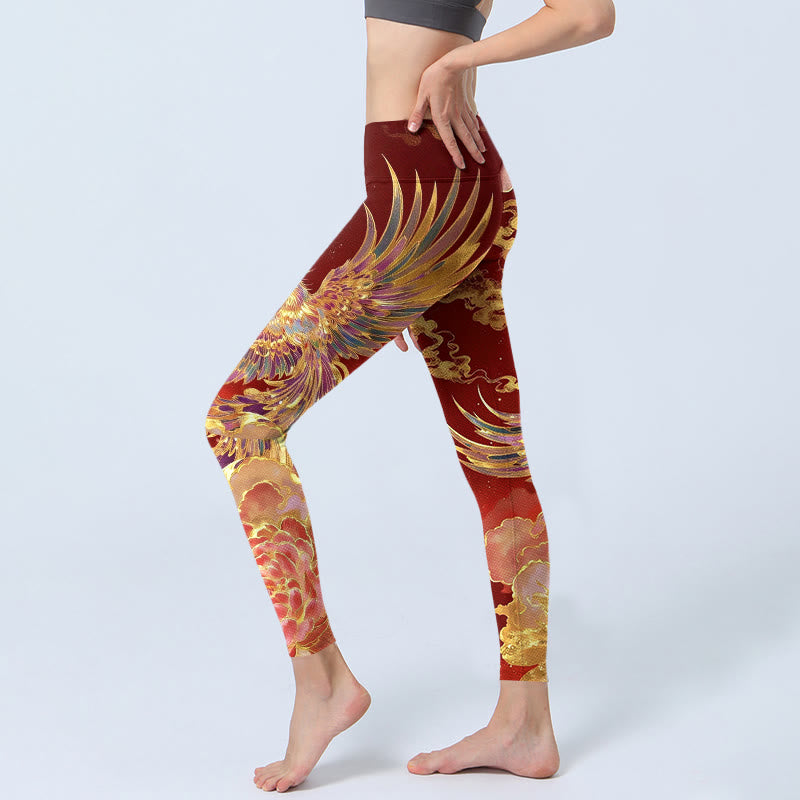 Leggings mit Buddha Stones, wunderschönem Phönix-Pfingstrosen-Wolkenmuster, Damen-Yogahose - image 2
