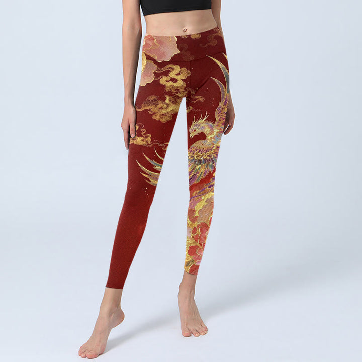 Leggings mit Buddha Stones, wunderschönem Phönix-Pfingstrosen-Wolkenmuster, Damen-Yogahose - image 5