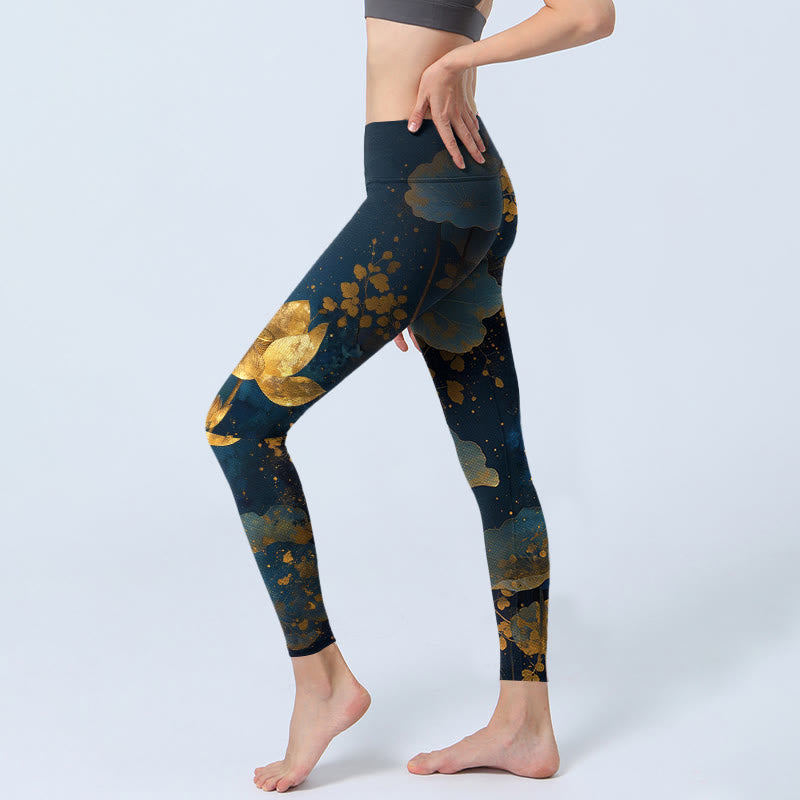 Elegante Leggings mit Buddha Stones -Motiv, Lotusblumen- und Blattmuster, Yogahose für Damen - image 2
