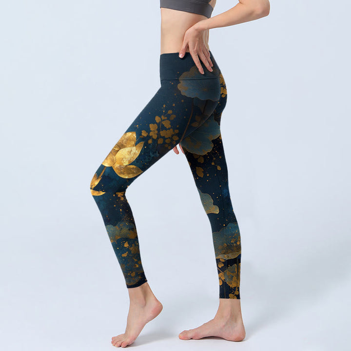Elegante Leggings mit Buddha Stones -Motiv, Lotusblumen- und Blattmuster, Yogahose für Damen - image 2