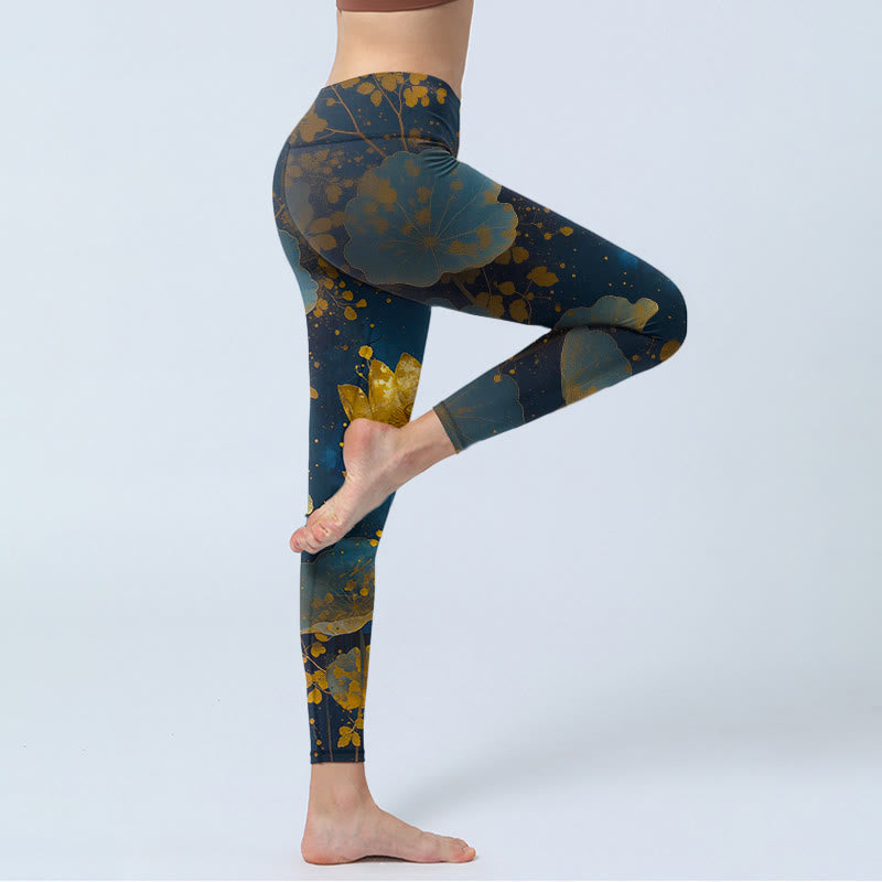 Elegante Leggings mit Buddha Stones -Motiv, Lotusblumen- und Blattmuster, Yogahose für Damen - image 3