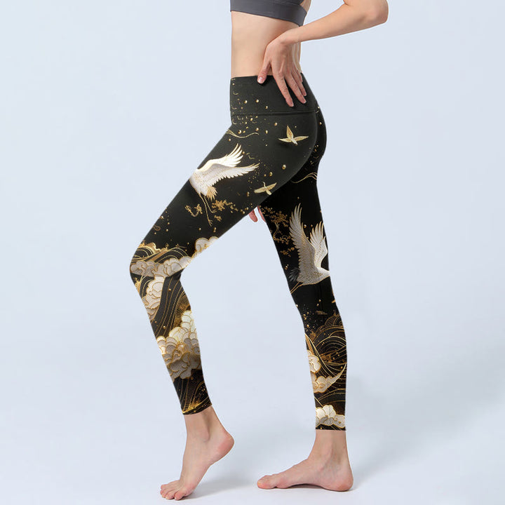 Leggings mit Buddha Stones, Kranich-, Wolken- und Kiefernmuster sowie zarten Linien – ideal für Sport und Yoga. - image 2