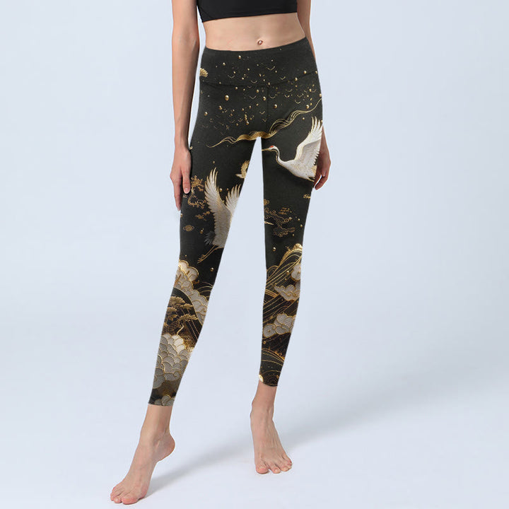 Leggings mit Buddha Stones, Kranich-, Wolken- und Kiefernmuster sowie zarten Linien – ideal für Sport und Yoga. - image 5