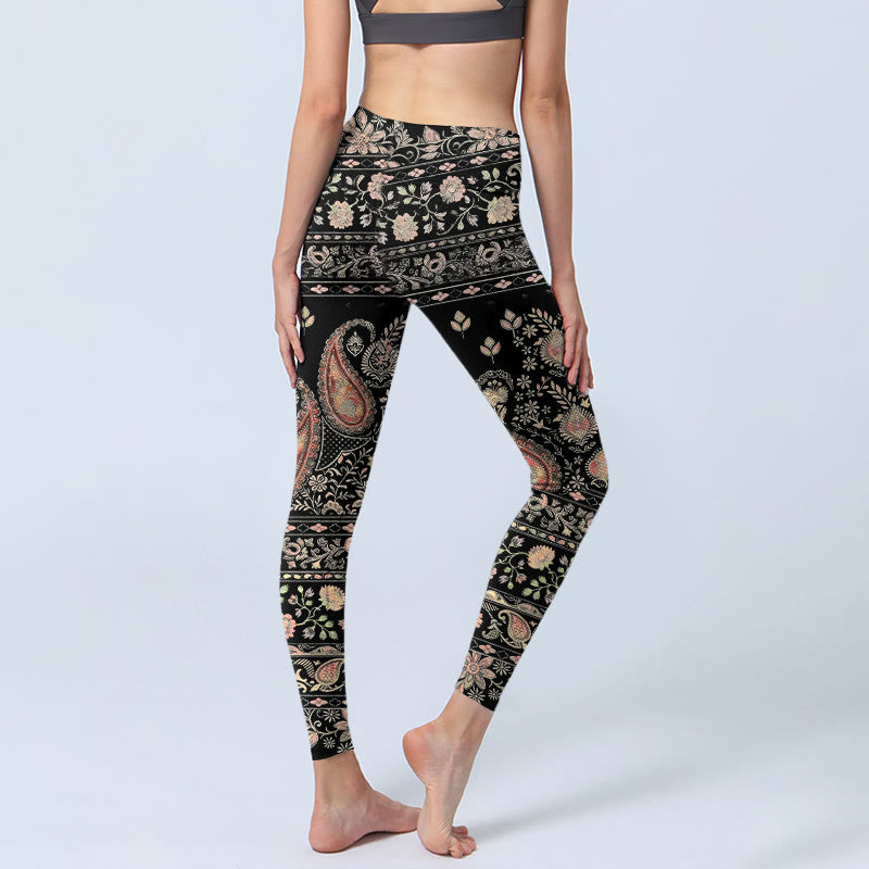 Leggings mit Buddha Stones -Retro-Blumen-, Blatt- und Rankenmuster, Damen-Yogahose - image 4
