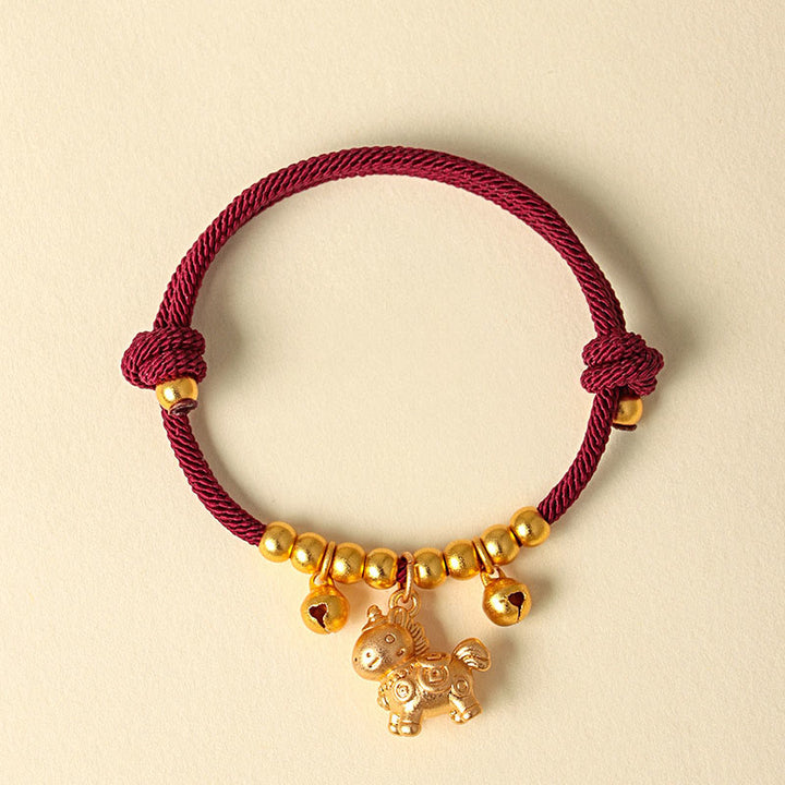 Buddha Stones, Jahr des Pferdes, verschiedene Pferdemotive, Seil, Glück, Stärke, verstellbares Armband - Goldhörniges Pferd, rotes Seil - image 17