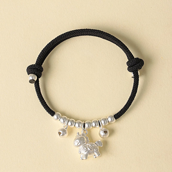 Buddha Stones, Jahr des Pferdes, verschiedene Pferdemotive, Seil, Glück, Stärke, verstellbares Armband - Silberhörniges Pferd, schwarzes Seil - image 21