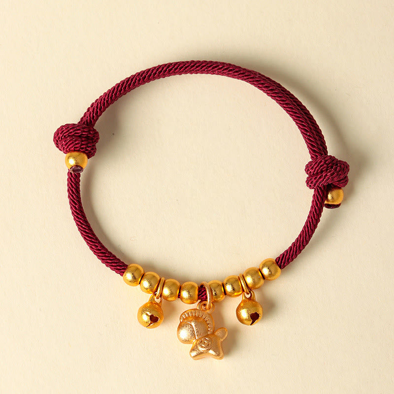 Buddha Stones, Jahr des Pferdes, verschiedene Pferdemotive, Seil, Glück, Stärke, verstellbares Armband - Goldenes Pferd, rotes Seil - image 1