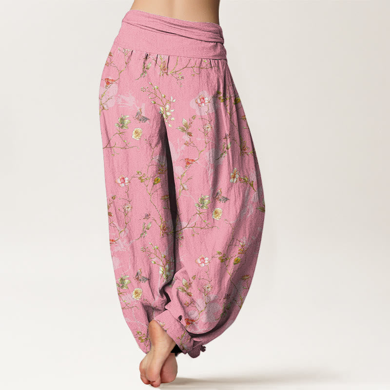 Buddha Stones, reine Baumwolle, Retro-Blumen-, Blätter- und Zweigmuster, Damen-Haremshose mit elastischem Bund. - image 9