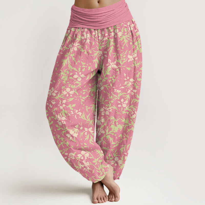 Buddha Stones Haremshose aus reiner Baumwolle mit abstraktem Blumen- und Blättermuster, elastischem Bund für Damen - Knallpink - US16, UK/AU20, EU48 (3XL) - image 5