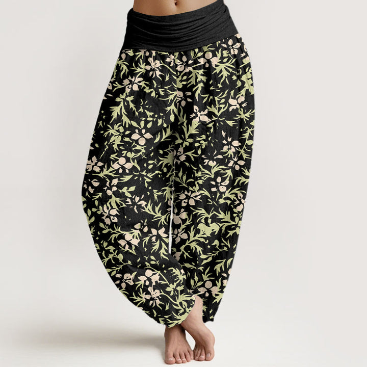 Buddha Stones Haremshose aus reiner Baumwolle mit abstraktem Blumen- und Blättermuster, elastischem Bund für Damen - Schwarz - US16, UK/AU20, EU48 (3XL) - image 8