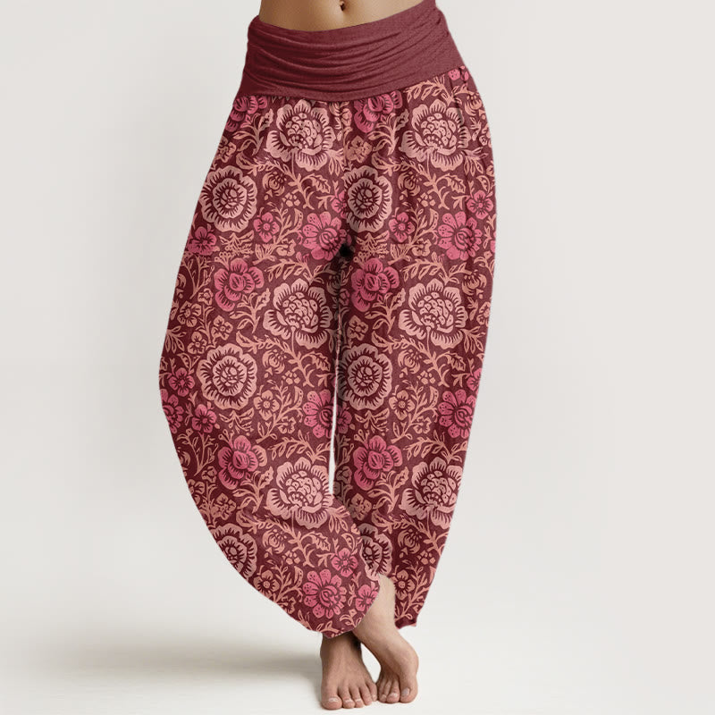 Buddha Stones Damen-Haremshose aus reiner Baumwolle mit Vintage-Blumenmuster im Landhausstil und elastischem Bund - Dunkelrot - US16, UK/AU20, EU48 (3XL) - image 5