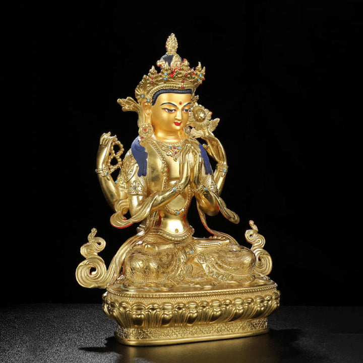 Chenrezig Vierarmige Avalokitesvara-Schutzstatue aus Kupfer, vergoldet, Dekoration - image 3