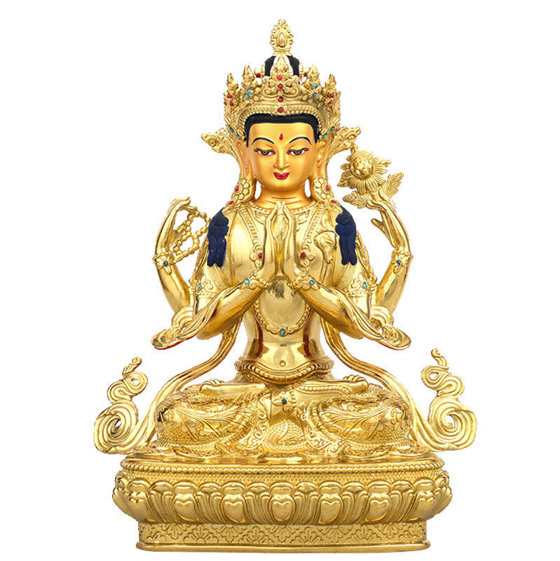 Chenrezig Vierarmige Avalokitesvara-Schutzstatue aus Kupfer, vergoldet, Dekoration - image 0
