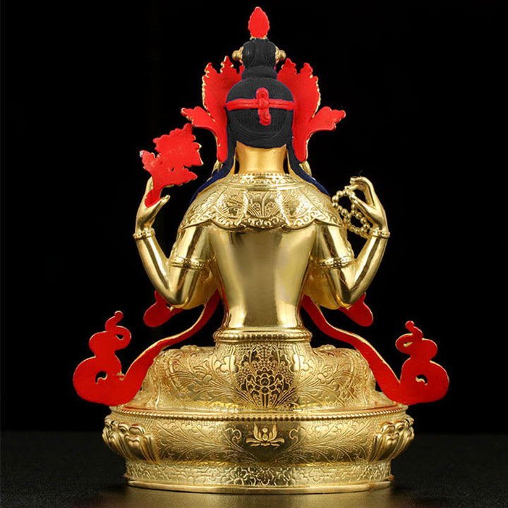 Chenrezig Vierarmige Avalokitesvara-Schutzstatue aus Kupfer, vergoldet, Dekoration - image 7