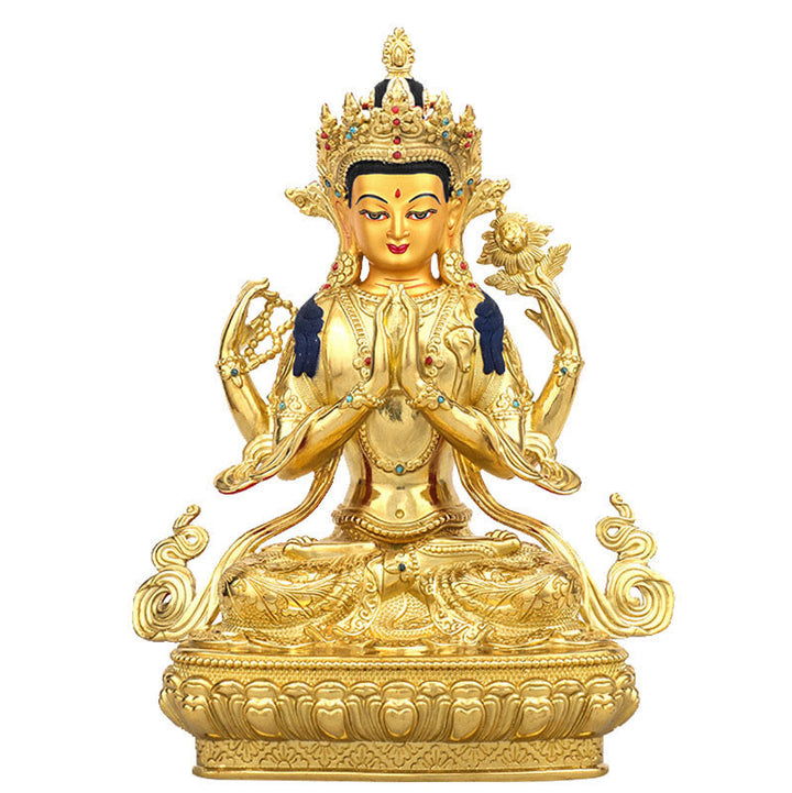 Chenrezig Vierarmige Avalokitesvara-Schutzstatue aus Kupfer, vergoldet, Dekoration - image 0