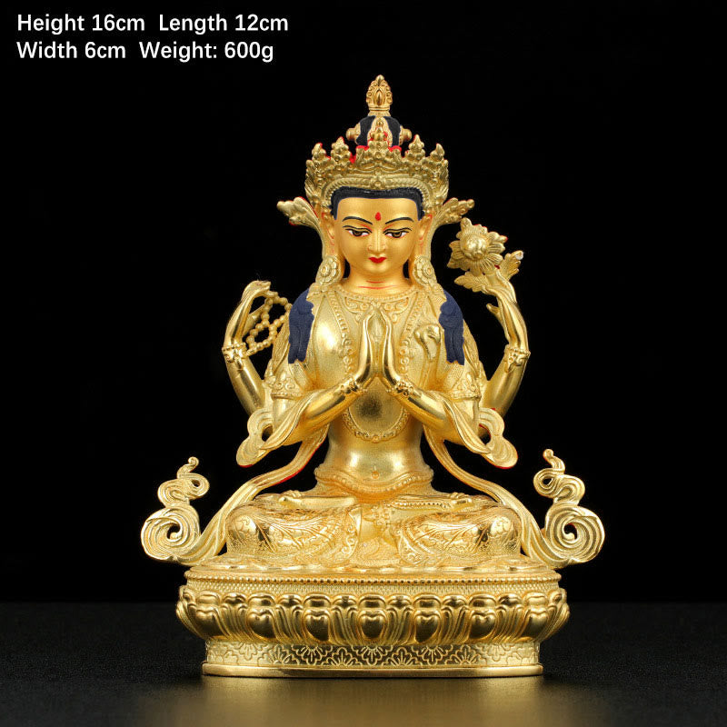 Chenrezig Vierarmige Avalokitesvara-Schutzstatue aus Kupfer, vergoldet, Dekoration - 5 Zoll - image 1