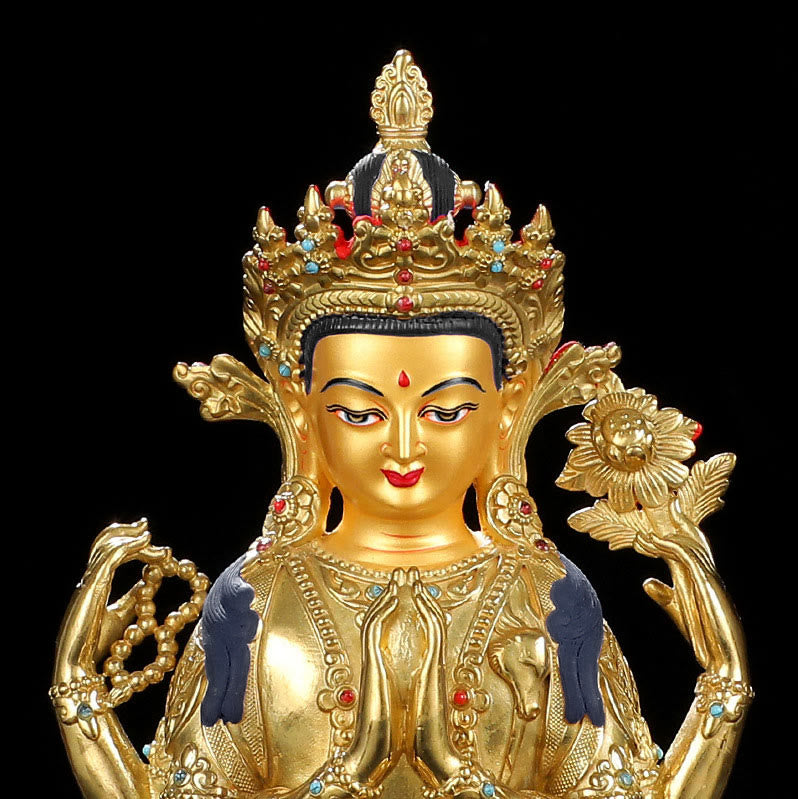 Chenrezig Vierarmige Avalokitesvara-Schutzstatue aus Kupfer, vergoldet, Dekoration - image 9