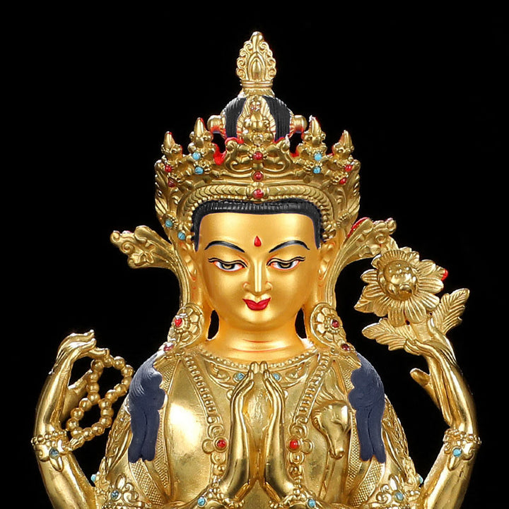 Chenrezig Vierarmige Avalokitesvara-Schutzstatue aus Kupfer, vergoldet, Dekoration - image 9