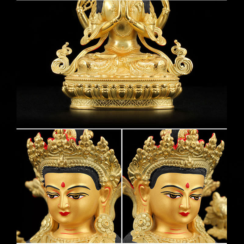 Chenrezig Vierarmige Avalokitesvara-Schutzstatue aus Kupfer, vergoldet, Dekoration - image 12