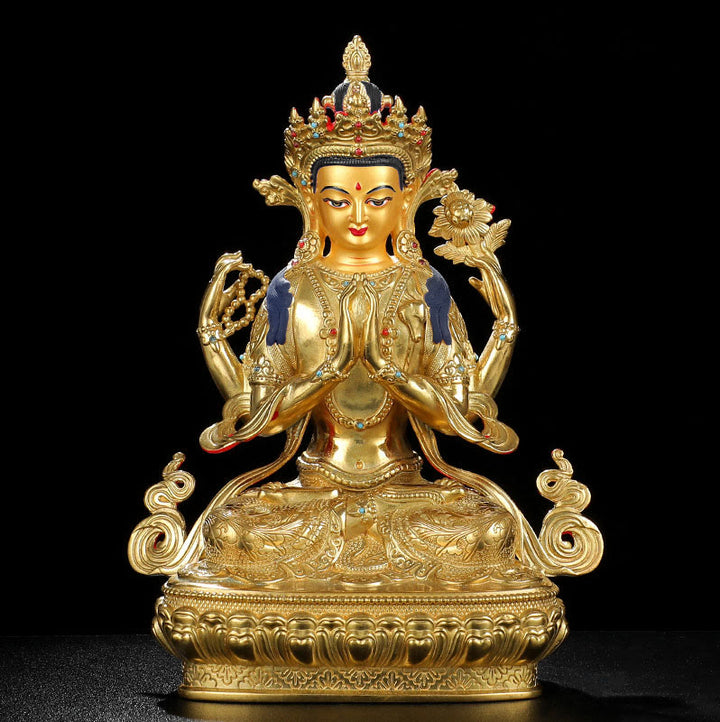 Chenrezig Vierarmige Avalokitesvara-Schutzstatue aus Kupfer, vergoldet, Dekoration - image 8