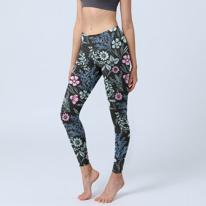 Leggings mit Buddha Stones Motiv, kräftigen Farben und kontrastreichem Blumen- und Blättermuster, Damen-Yogahose - Schwarz - US18, UK/AU22, EU50 (4XL) - image 0