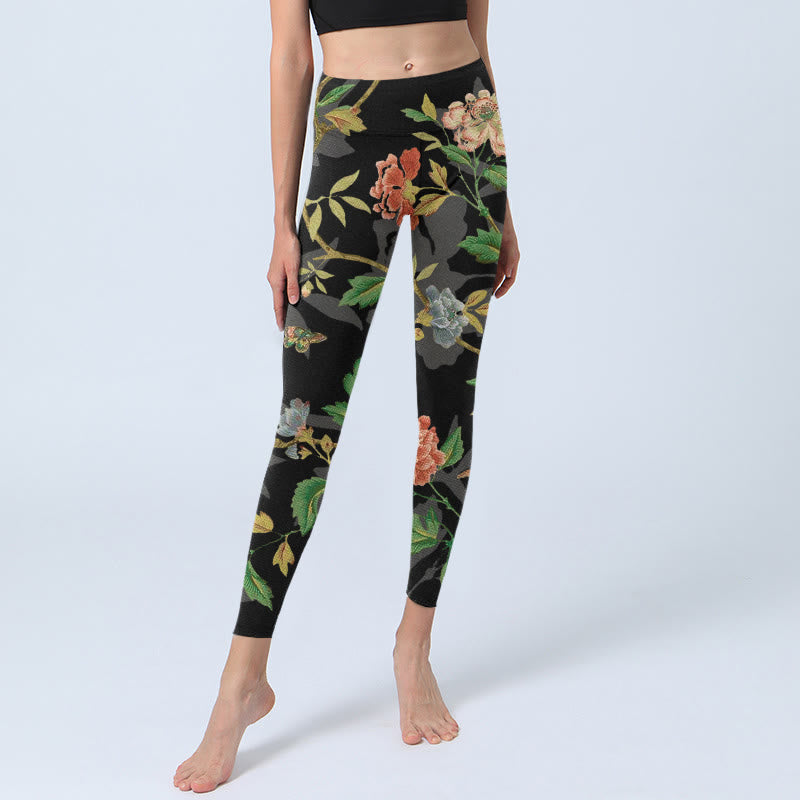Leggings mit Buddha Stones, Blumen-, Blatt-, Schmetterlings- und Vogelmuster – Klassische Sportleggings für Damen, Yogahosen - image 5